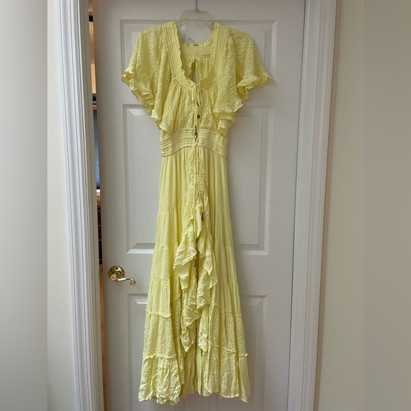 Free People tiered maxi dress butter yellow women’s size S - Picture 1 of 6